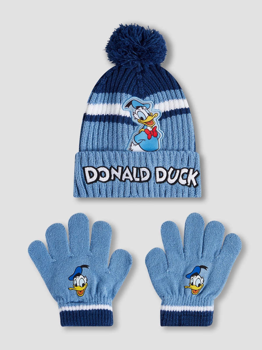 Cotton Winter Beanie and Gloves with Donald Duck Print