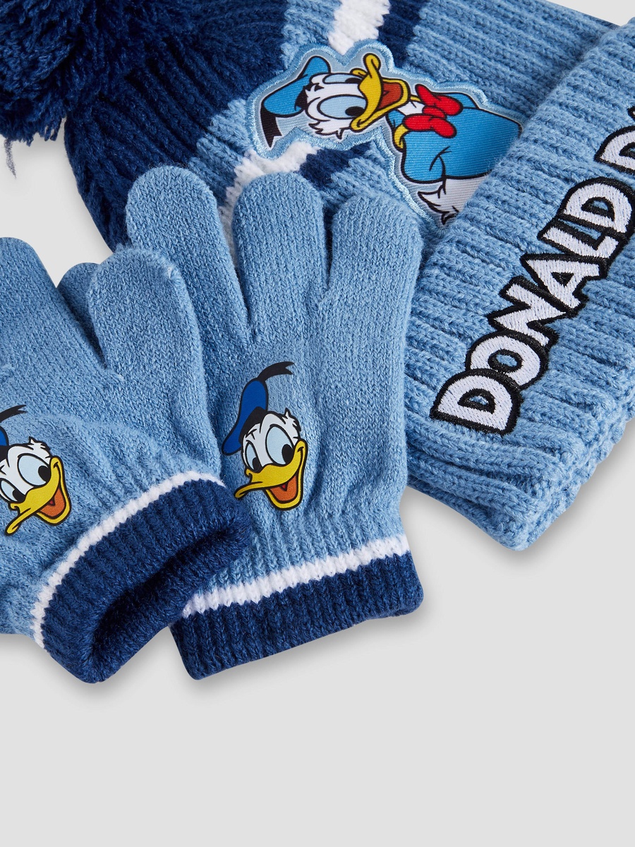 Cotton Winter Beanie and Gloves with Donald Duck Print