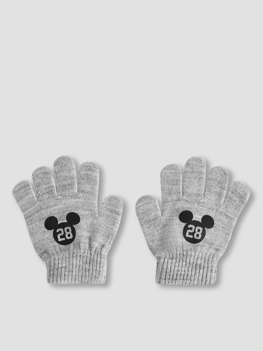 Cotton Winter Gloves and Beanie with Mickey Mouse Print