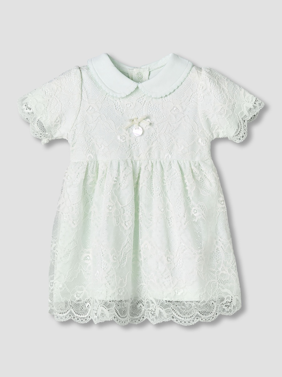 Peter Pan Collar Short Sleeves A-Line Dress with Lace Detail