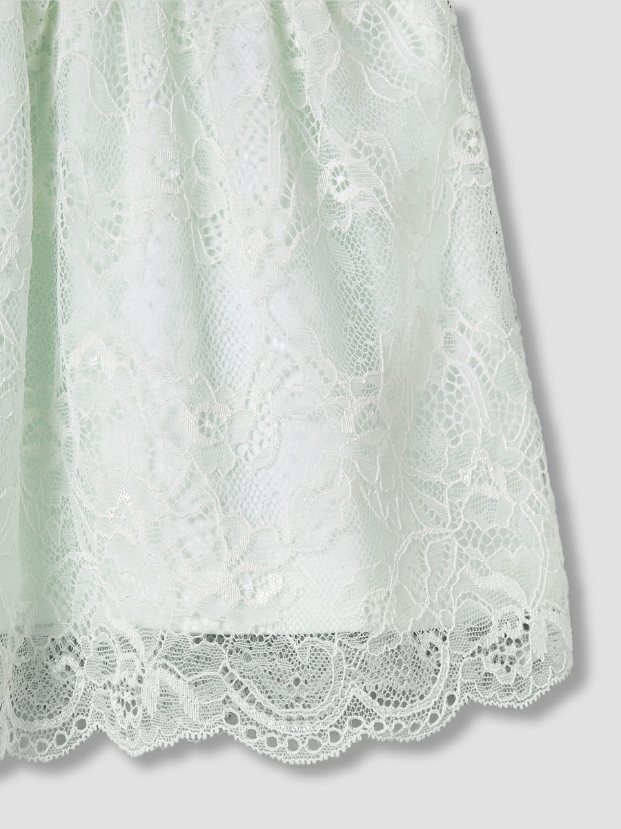 Peter Pan Collar Short Sleeves A-Line Dress with Lace Detail