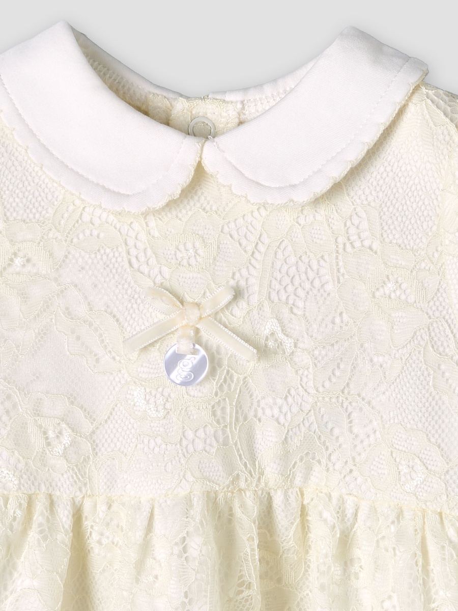 Peter Pan Collar Short Sleeves A-Line Dress with Lace Detail
