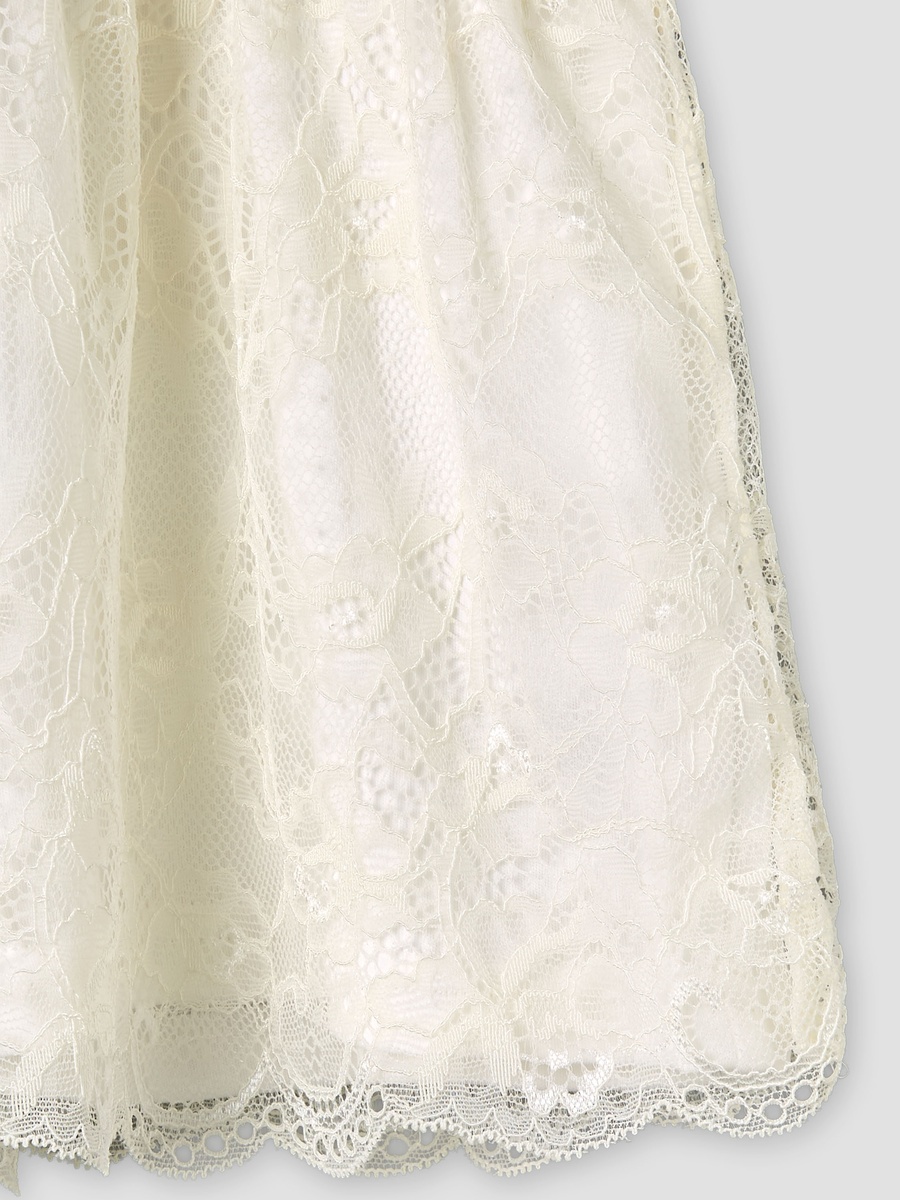 Peter Pan Collar Short Sleeves A-Line Dress with Lace Detail
