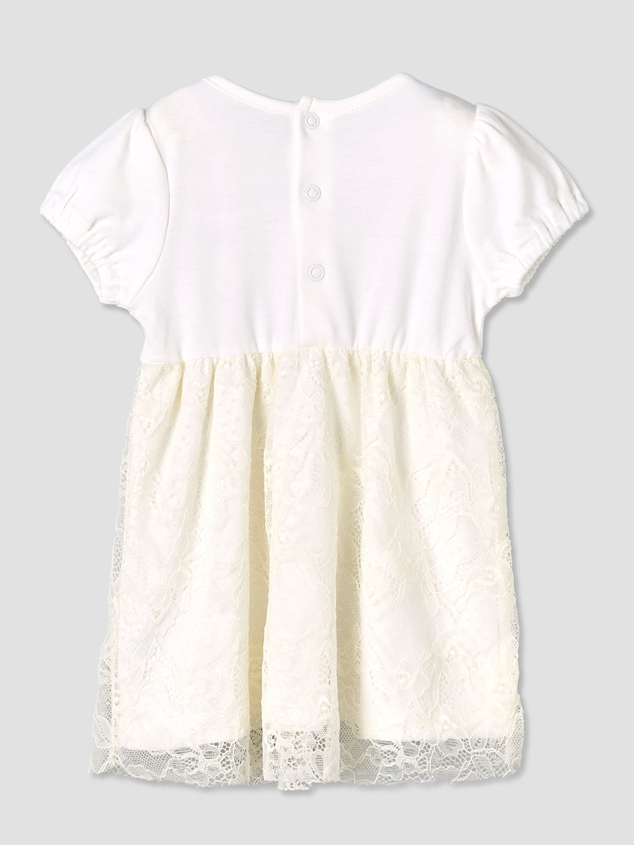 Round Neck Short Sleeves A-Line Dress with Lace Detail