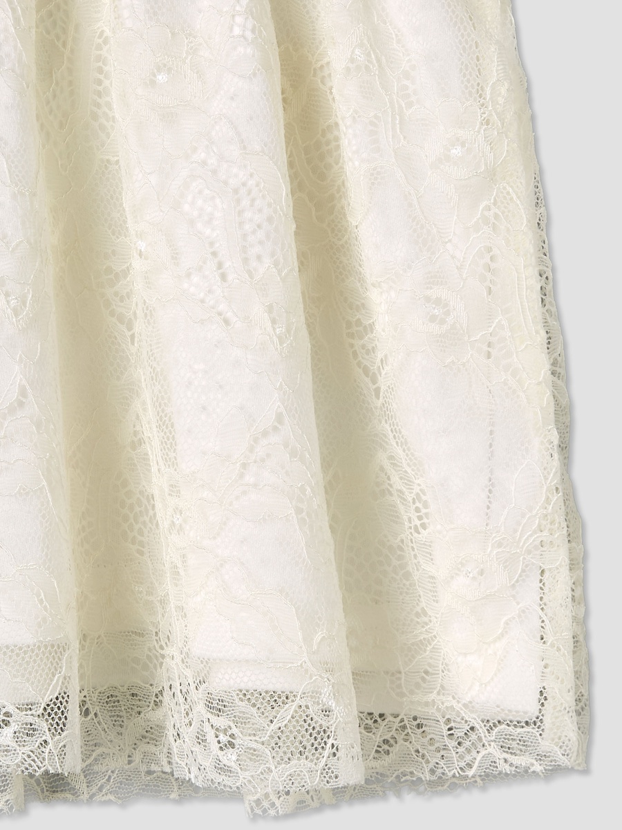 Round Neck Short Sleeves A-Line Dress with Lace Detail