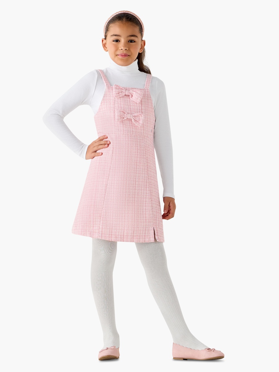 Square Neck Sleeveless Pinafore Dress with Top and Tights