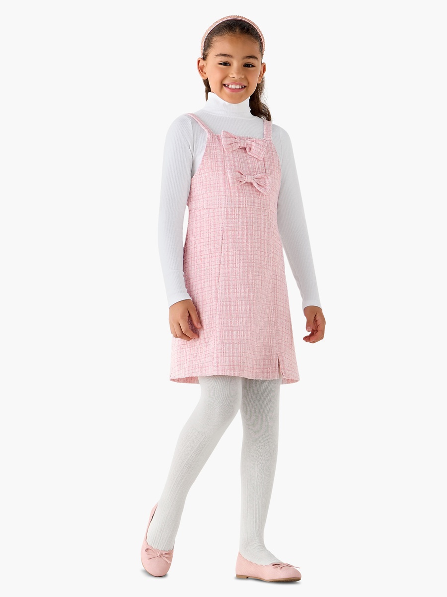 Square Neck Sleeveless Pinafore Dress with Top and Tights