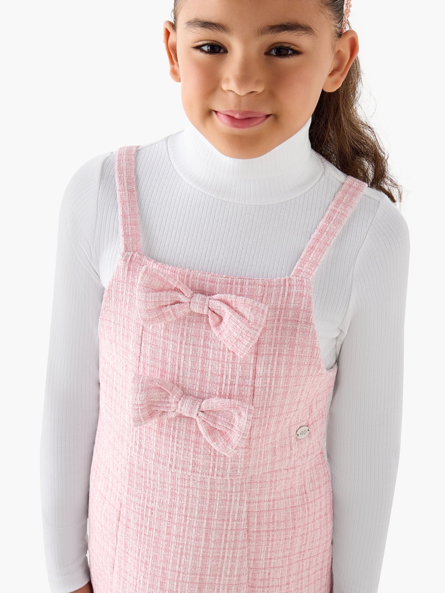 Square Neck Sleeveless Pinafore Dress with Top and Tights