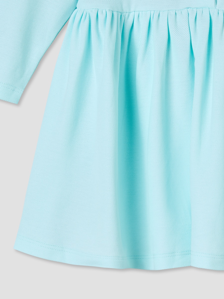 Scallop Neck Long Sleeves A-Line Dress with Floral Embroidery