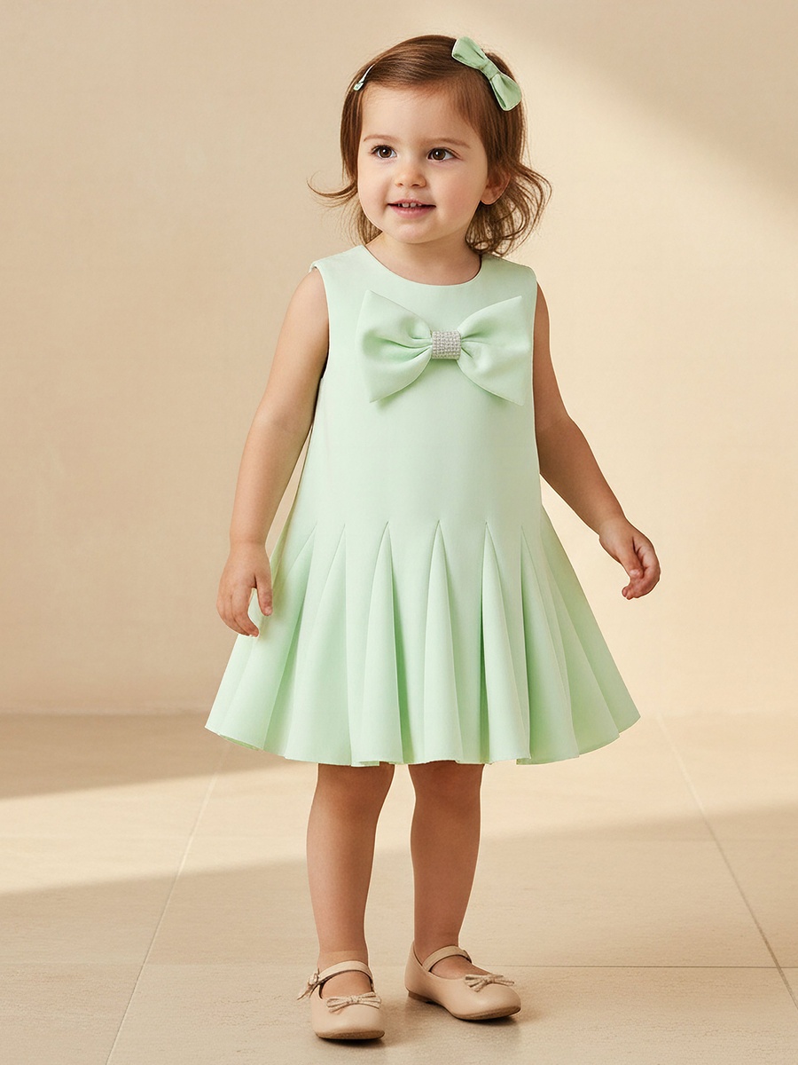 Round Neck Sleeveless Dress with Bow Accent
