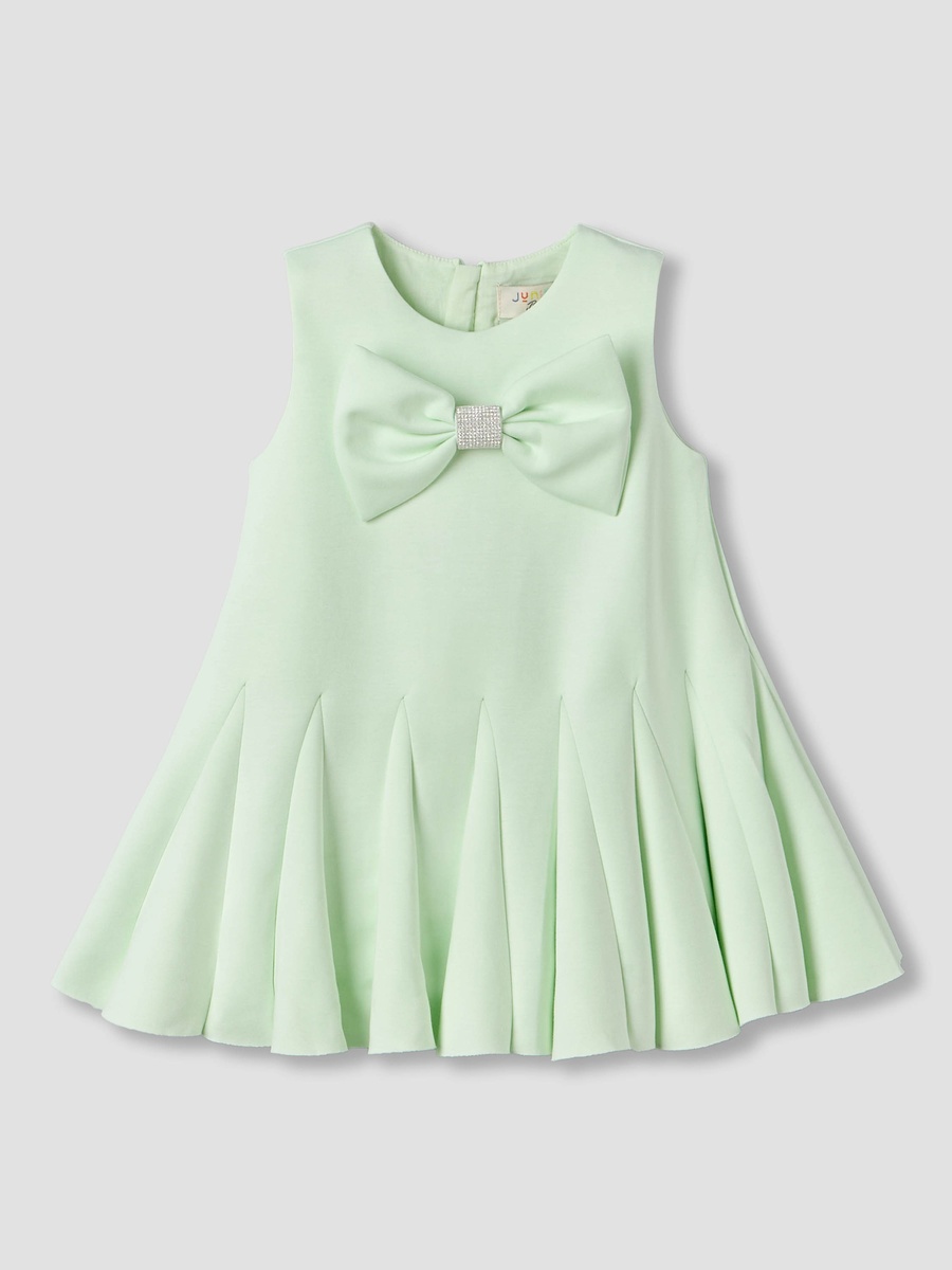 Round Neck Sleeveless Dress with Bow Accent