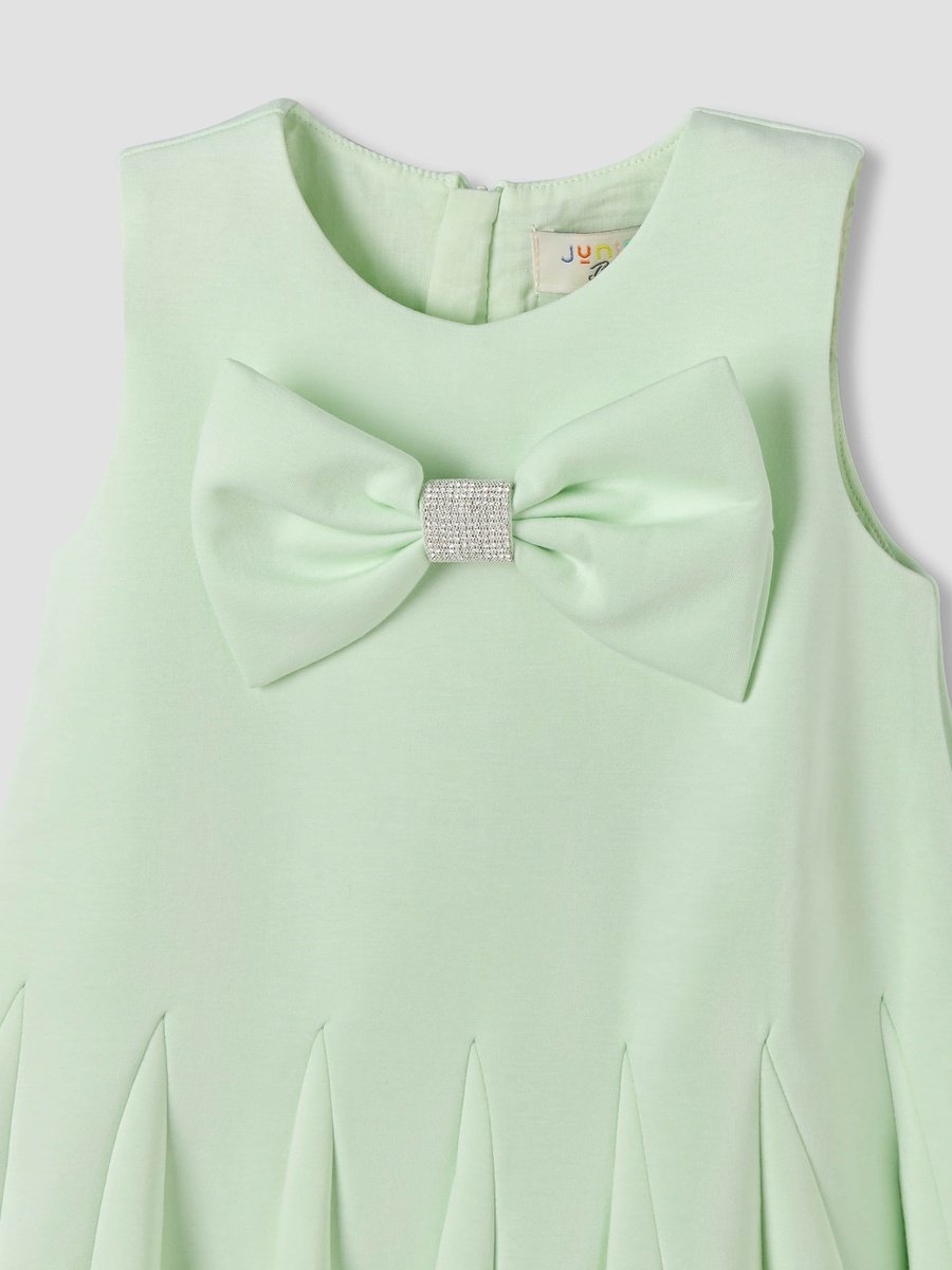 Round Neck Sleeveless Dress with Bow Accent