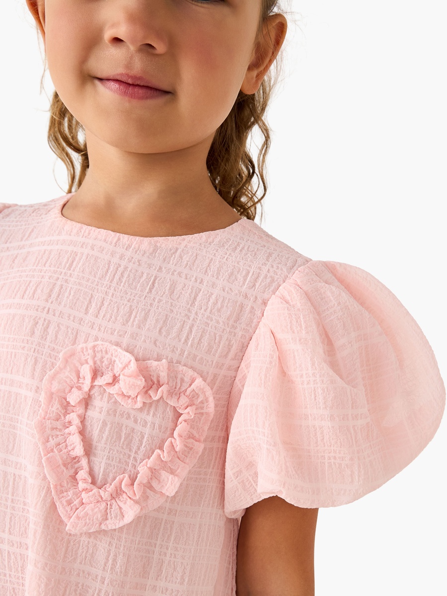 Round Neck Balloon Sleeve Dress with Heart Applique