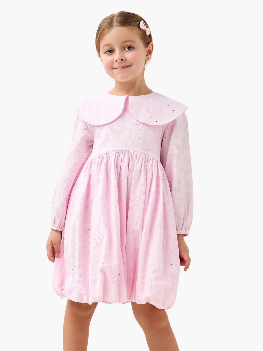 Collared Long Sleeves A-Line Dress with Sequin Embellishment