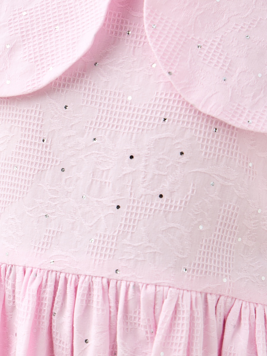 Collared Long Sleeves A-Line Dress with Sequin Embellishment