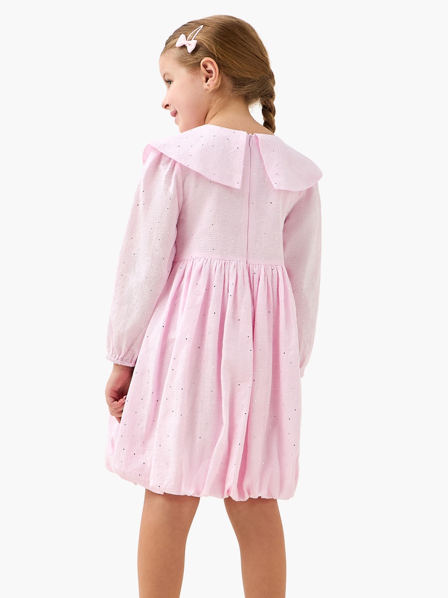 Collared Long Sleeves A-Line Dress with Sequin Embellishment
