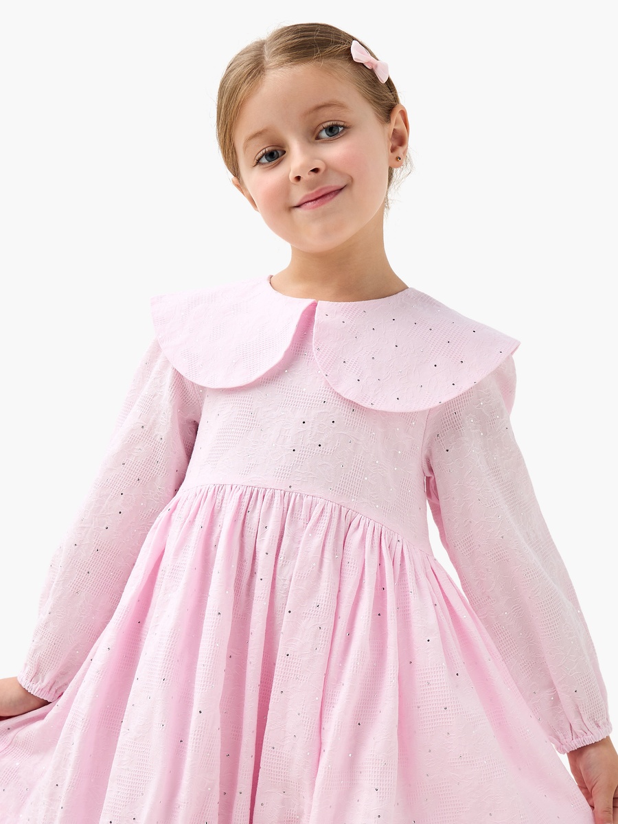 Collared Long Sleeves A-Line Dress with Sequin Embellishment