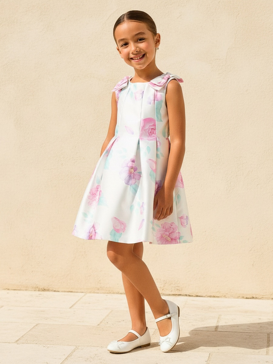 Round Neck Sleeveless Dress with Floral Print