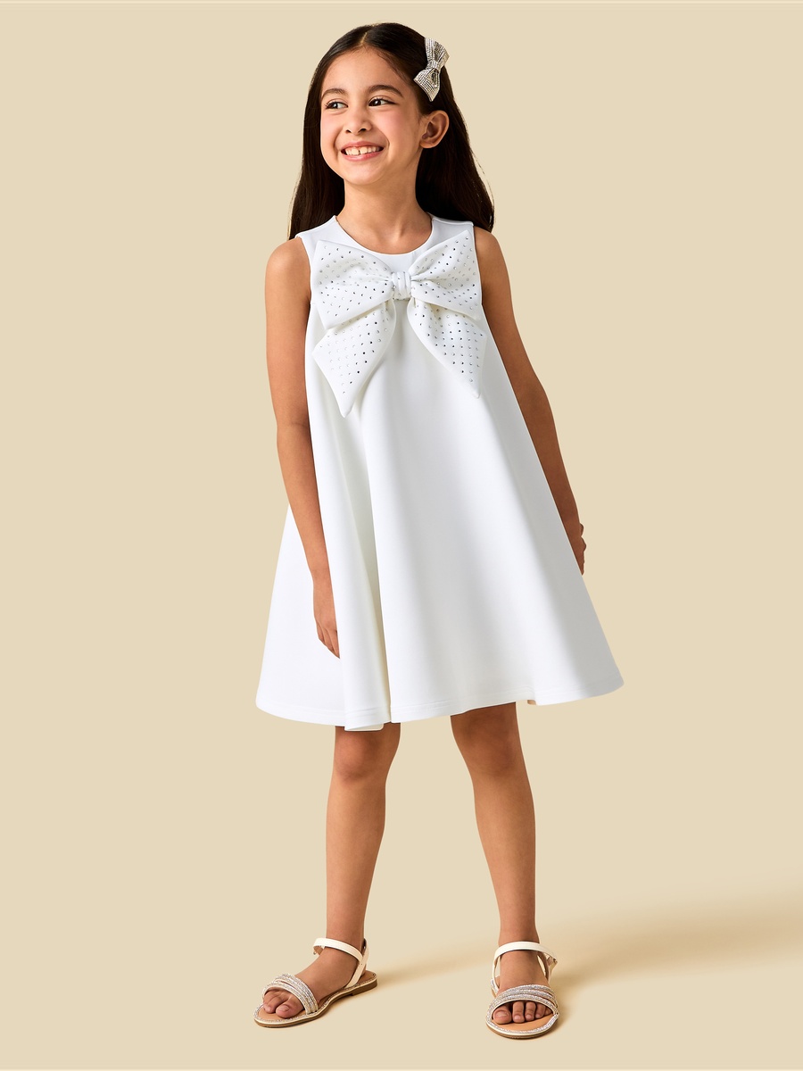 Round Neck Sleeveless Dress with Bow Embellishment