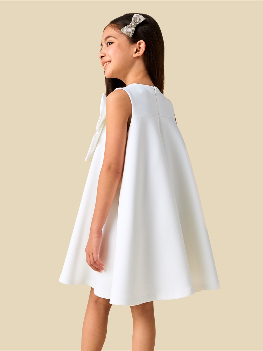 Round Neck Sleeveless Dress with Bow Embellishment
