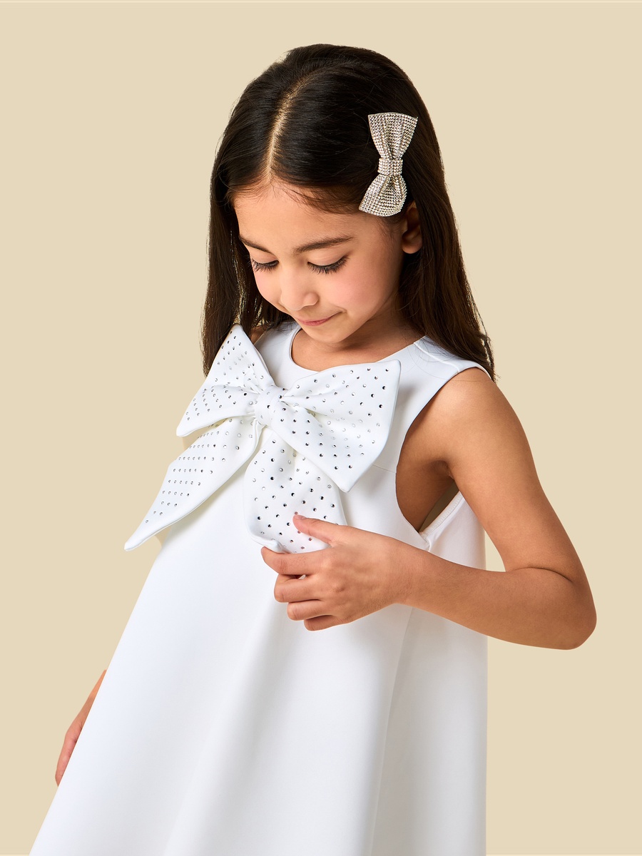 Round Neck Sleeveless Dress with Bow Embellishment