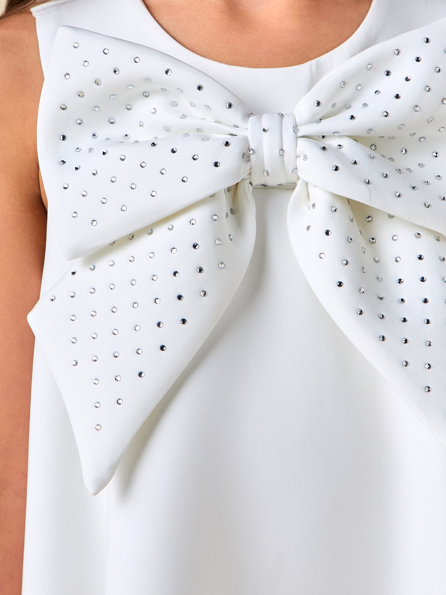 Round Neck Sleeveless Dress with Bow Embellishment