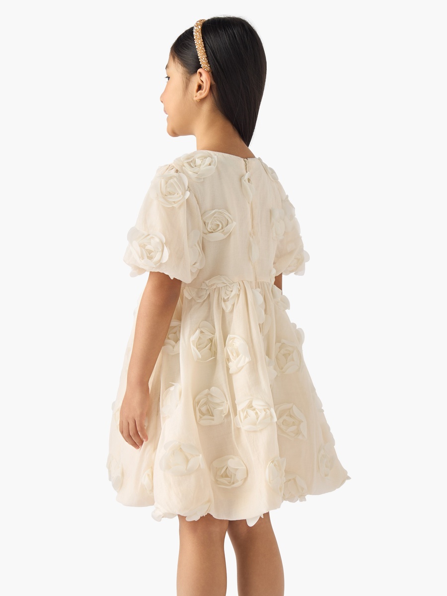 Round Neck Short Sleeves A-Line Dress with Floral Applique