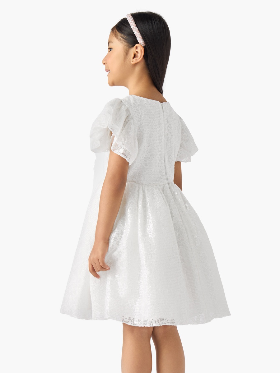 Round Neck Short Sleeves A-Line Dress with Sequin Embellishments
