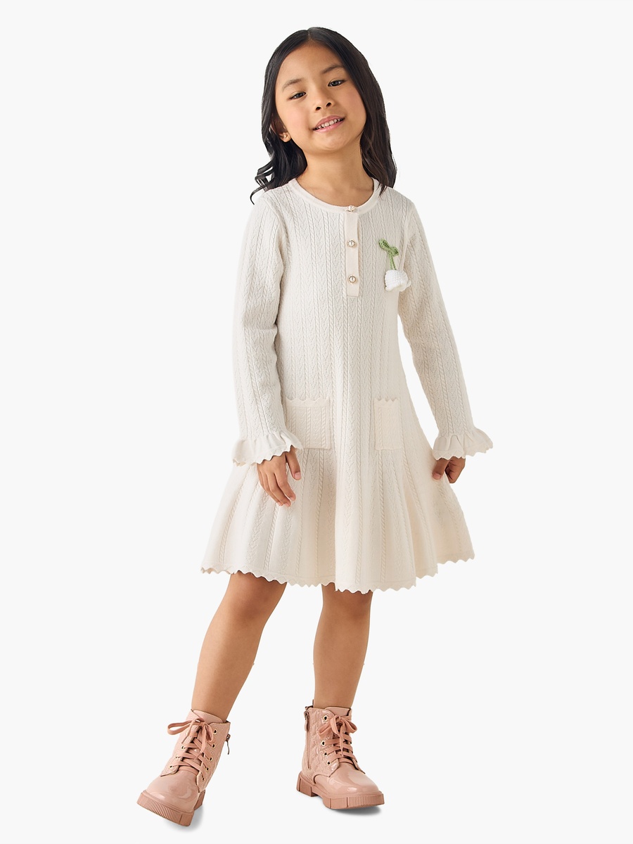 Henley Neck Long Sleeves Dress with Crochet Detail