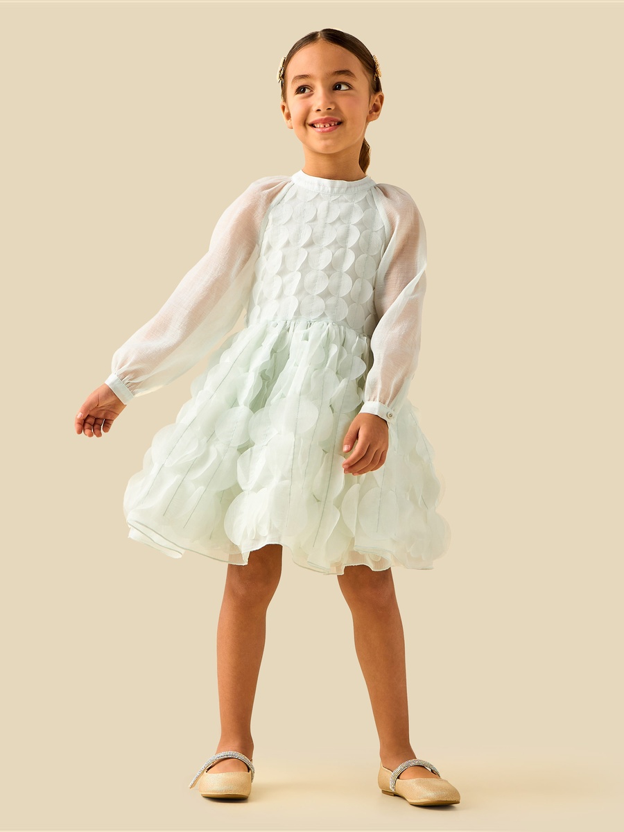Mandarin Neck Long Sleeves Dress with Circle Applique