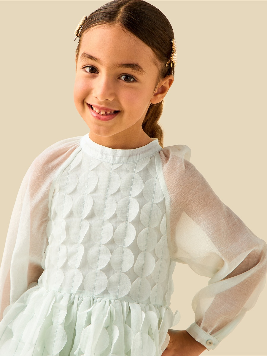 Mandarin Neck Long Sleeves Dress with Circle Applique