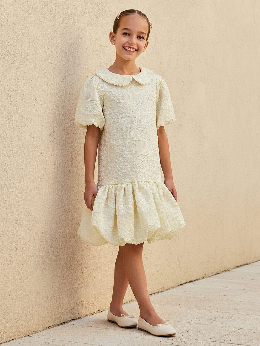 Peter Pan Short Sleeves Dress with Pearl Embellishments