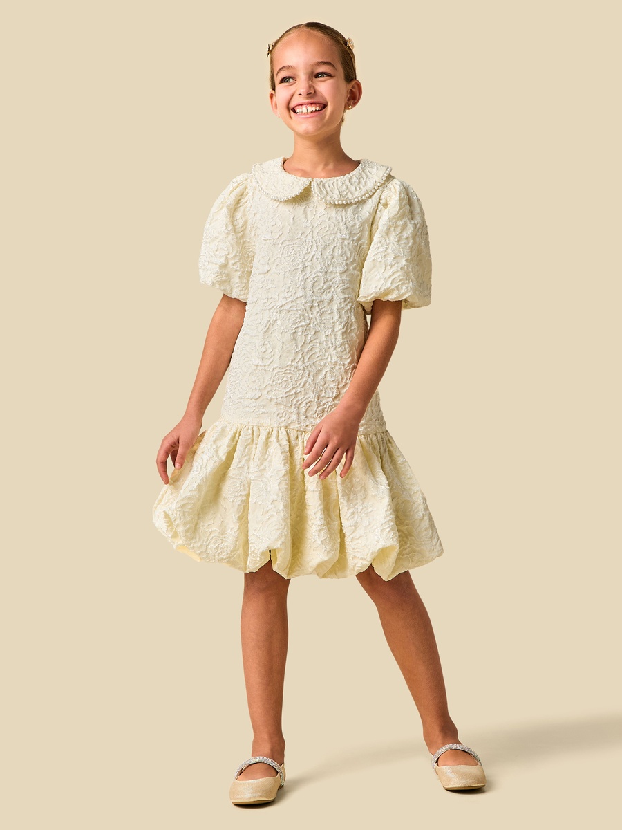 Peter Pan Short Sleeves Dress with Pearl Embellishments