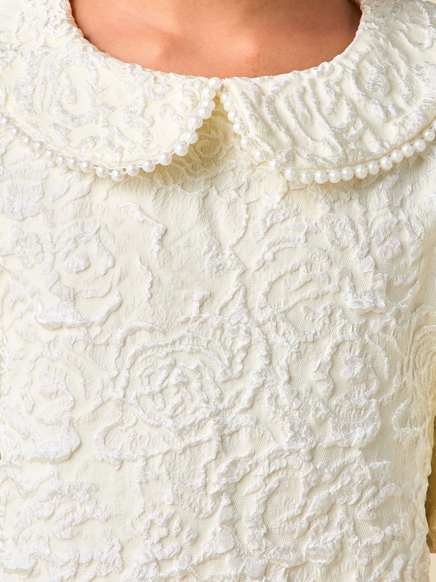 Peter Pan Short Sleeves Dress with Pearl Embellishments