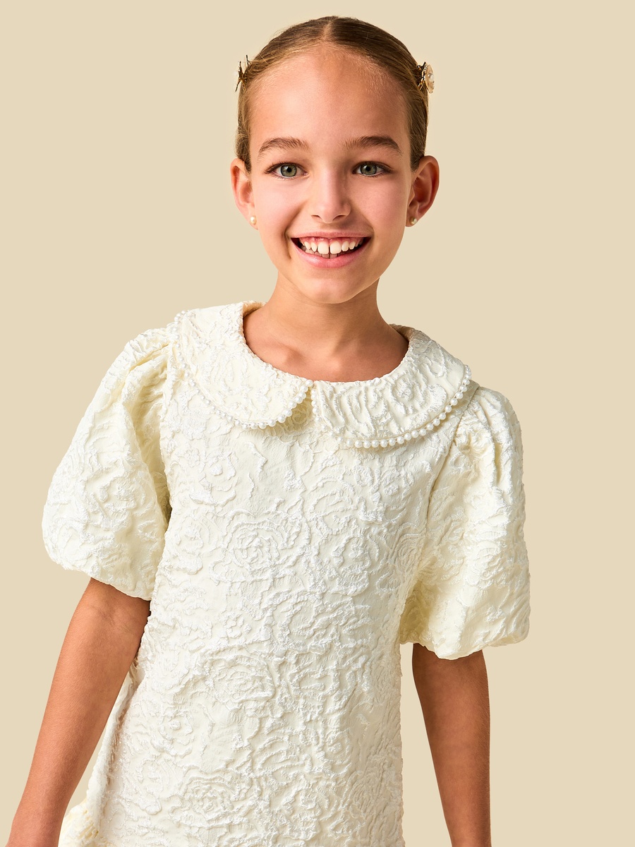Peter Pan Short Sleeves Dress with Pearl Embellishments