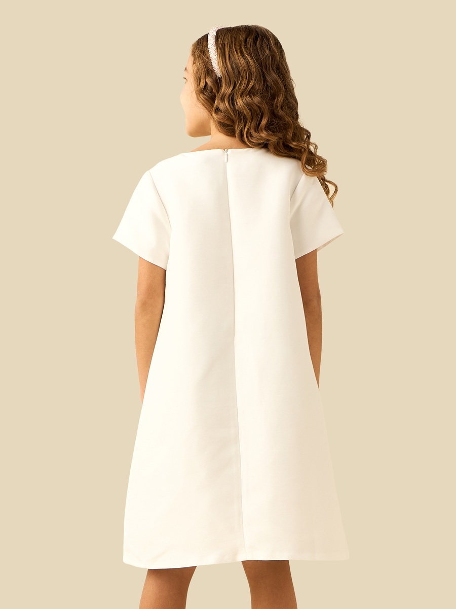 Round Neck Short Sleeves Dress with Floral Applique