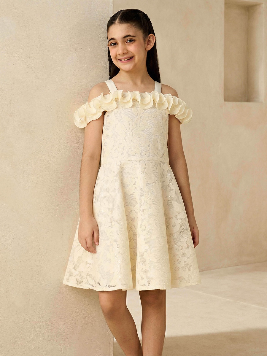 Cold Shoulder Dress with Floral Lace Texture