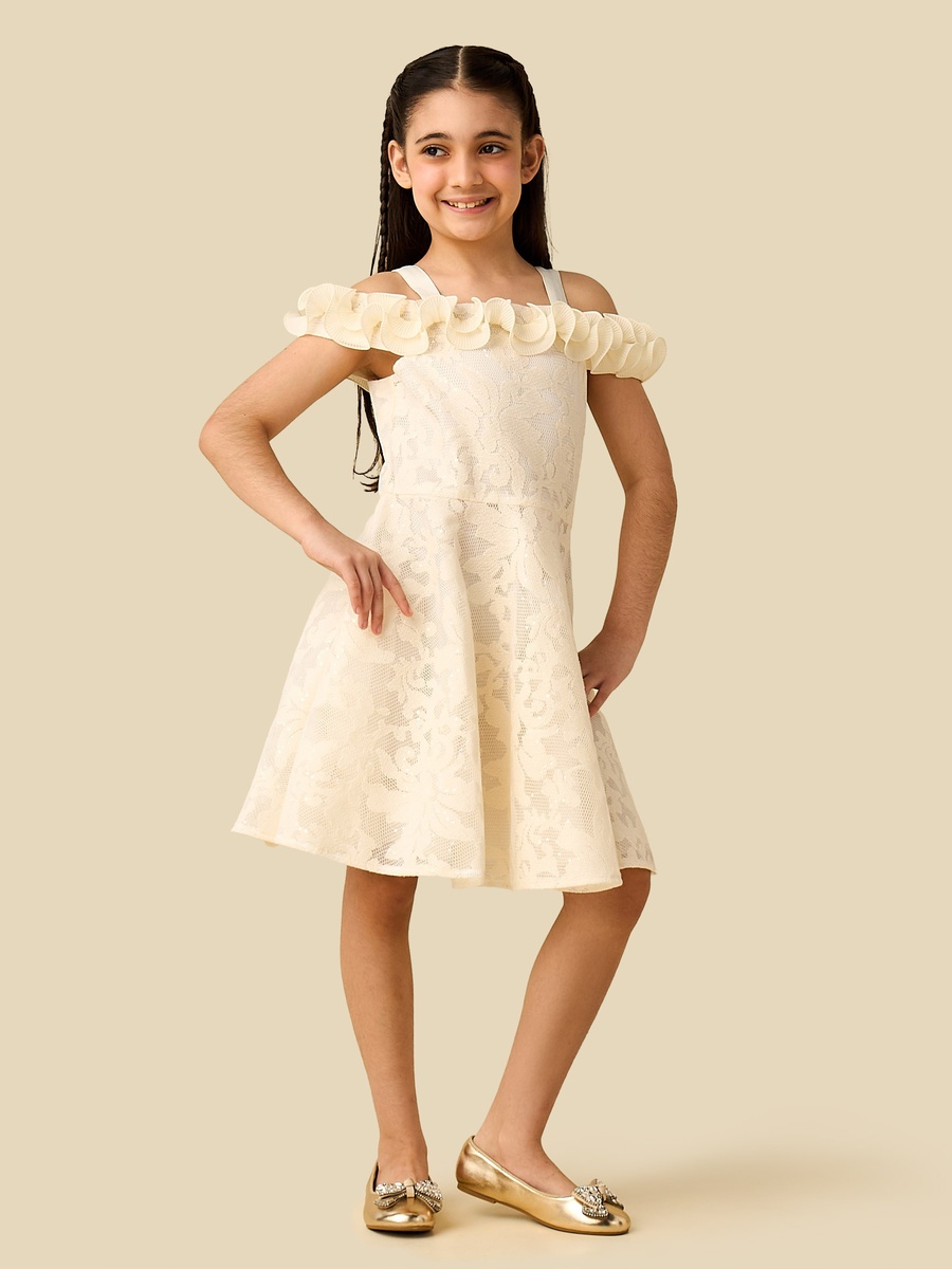 Cold Shoulder Dress with Floral Lace Texture