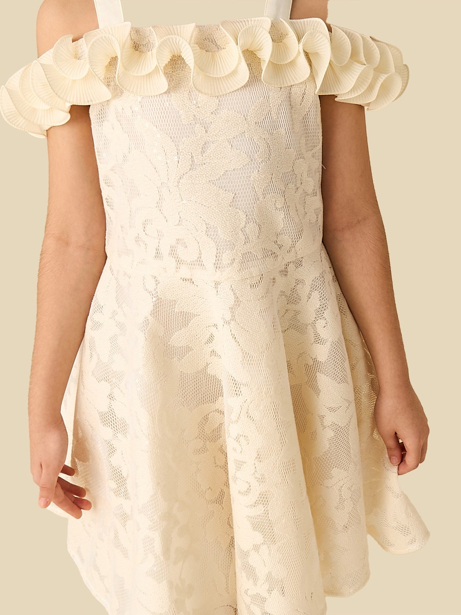 Cold Shoulder Dress with Floral Lace Texture