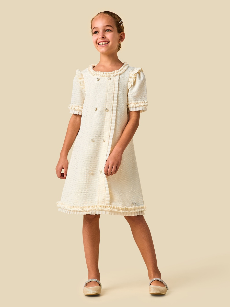 Round Neck Short Sleeves A-Line Dress with Ruffles