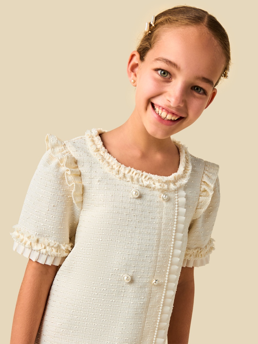 Round Neck Short Sleeves A-Line Dress with Ruffles