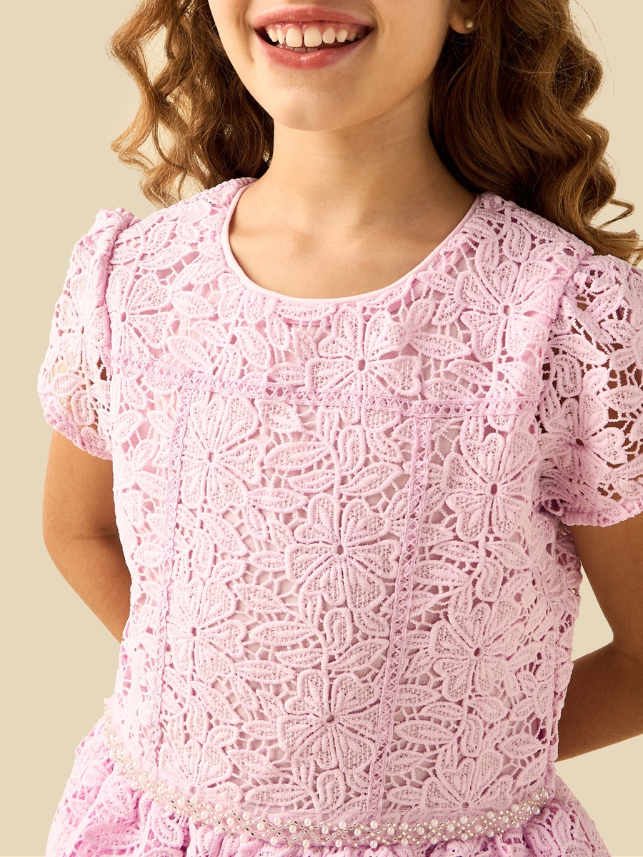 Round Neck Short Sleeves Tiered Dress with Zip Closure