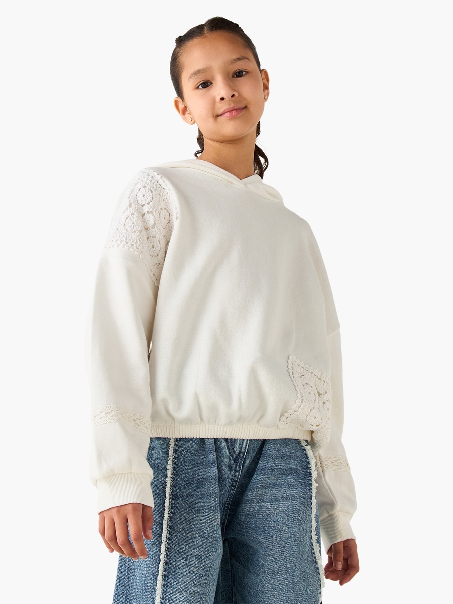 Hooded Sweatshirt with Crochet Detail