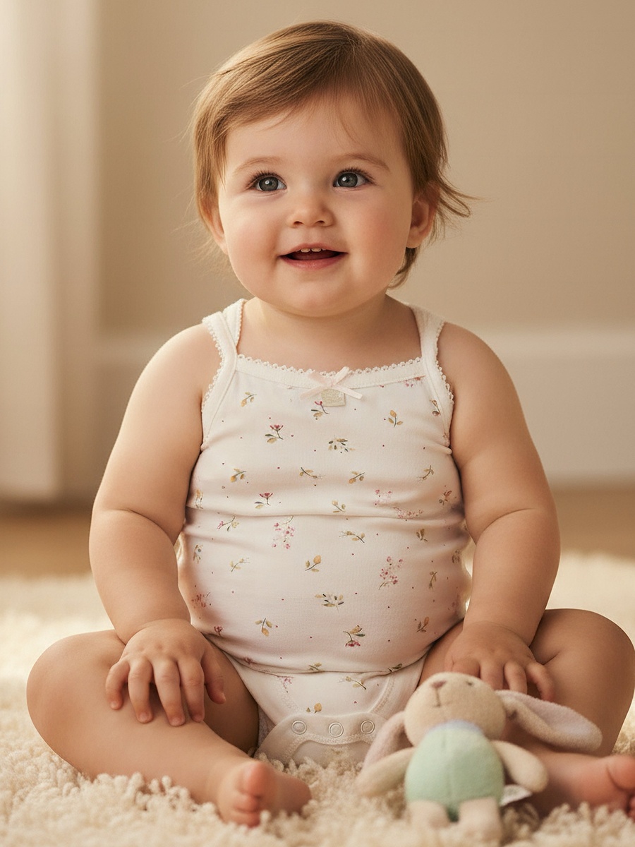 Cotton Square Neck Strappy Bodysuit with Floral Print