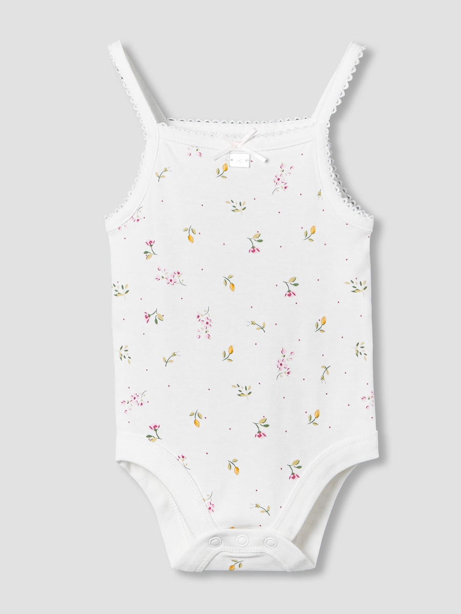 Cotton Square Neck Strappy Bodysuit with Floral Print