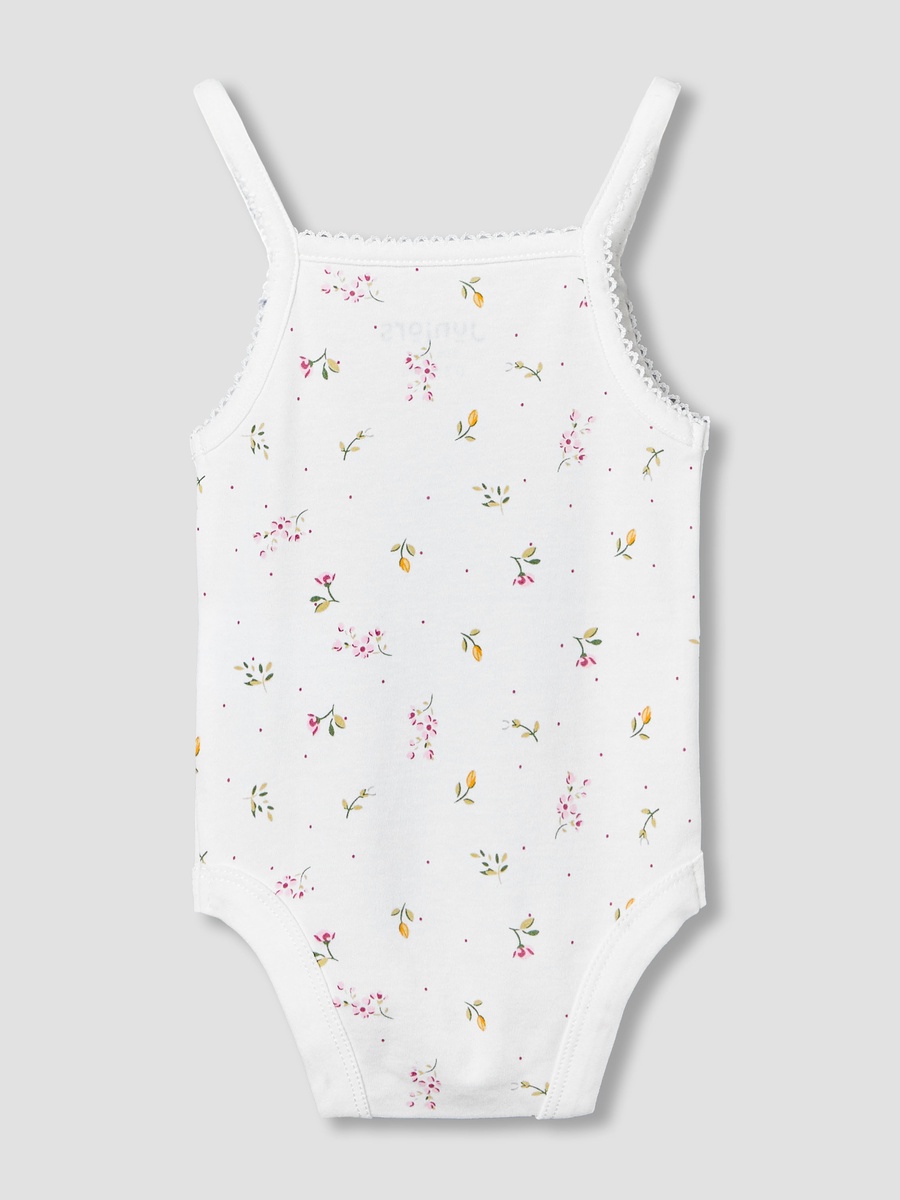 Cotton Square Neck Strappy Bodysuit with Floral Print