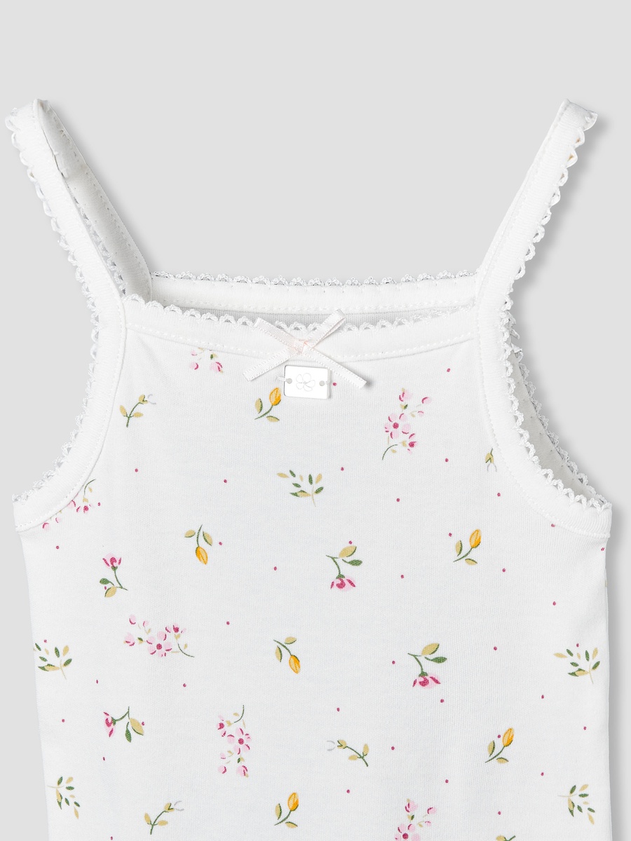 Cotton Square Neck Strappy Bodysuit with Floral Print