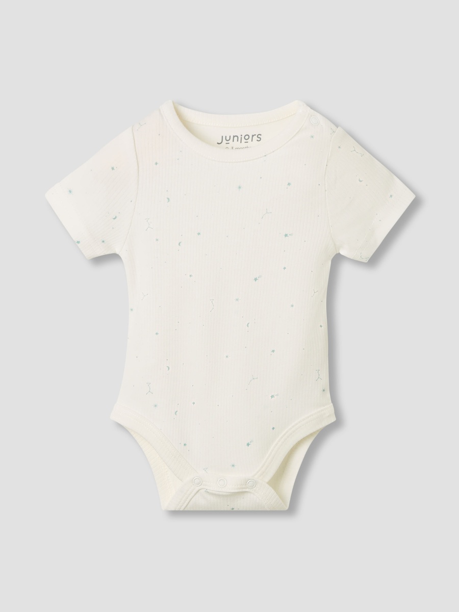 Round Neck Bodysuit with Snap Button Closure - Short Sleeves - Set of 2