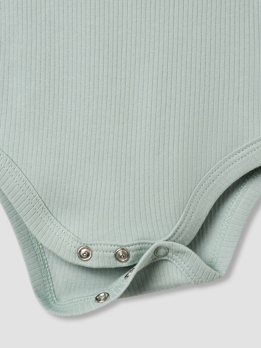 Round Neck Bodysuit with Snap Button Closure - Short Sleeves - Set of 2