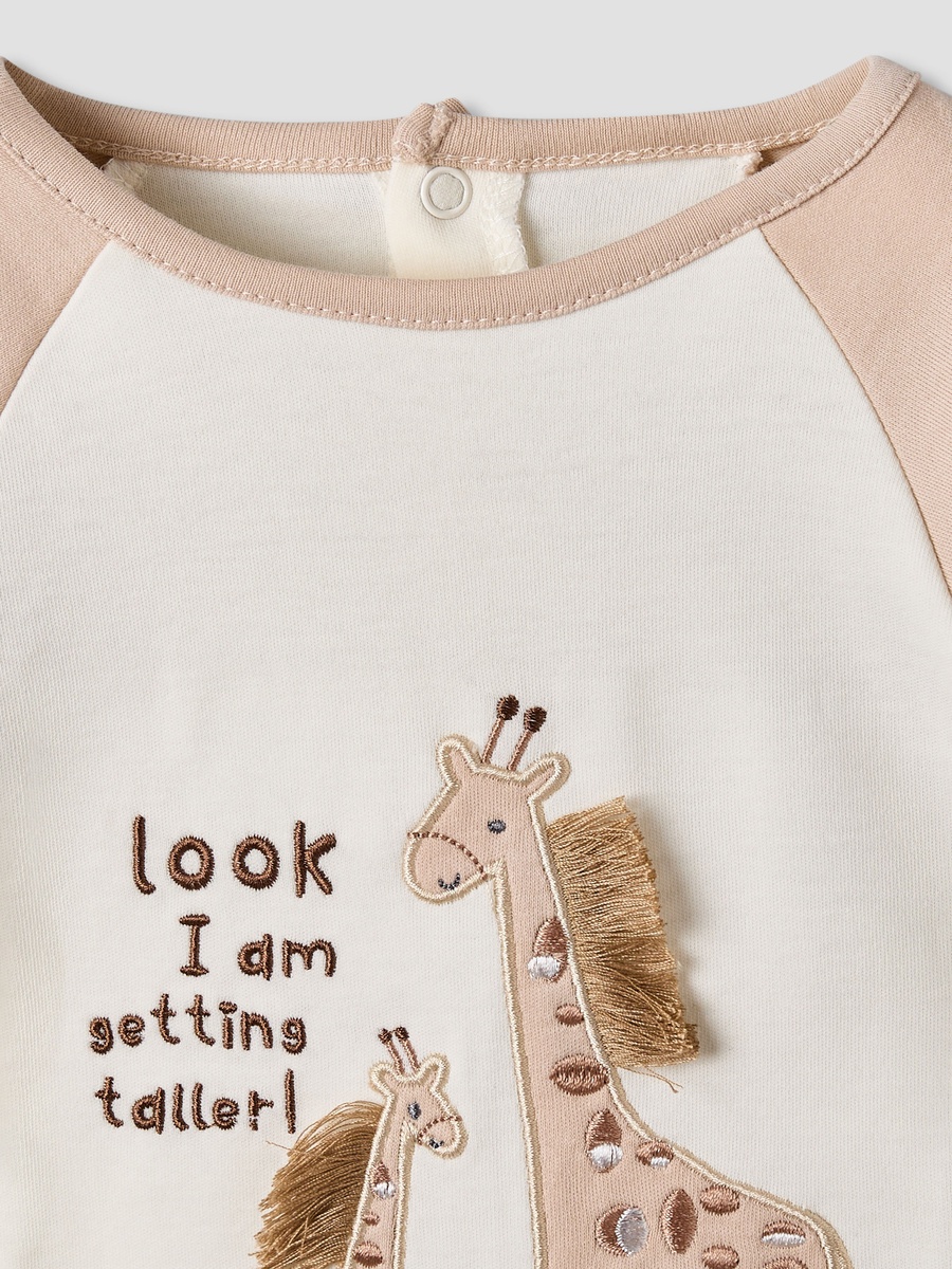 Cotton Long Sleeves Pyjama Set with Giraffe Applique
